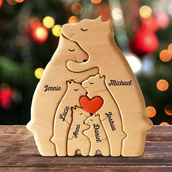 Mothers Day Gift Handcrafted Custom Wooden Bear Puzzle with Family Name Keepsake Gift