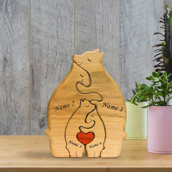 Mothers Day Gift Handcrafted Custom Wooden Bear Puzzle with Family Name Keepsake Gift