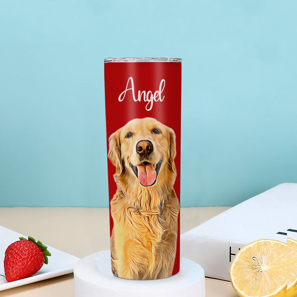Custom 20oz Pet Photo Tumblers Custom Pet Coffee Mug Cup Custom Skinny Stainless Steel 20oz Tumblers Christmas Gift