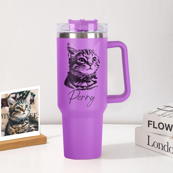 Custom 40oz Tumbler with Photos Custom Custom Stainless Steel Tumbler with Handle & Straw