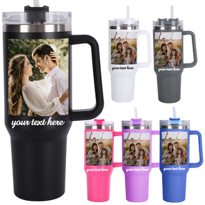 Custom Photo Tumbler 40oz For Couple Custom Photo Cup with Handle & Straw