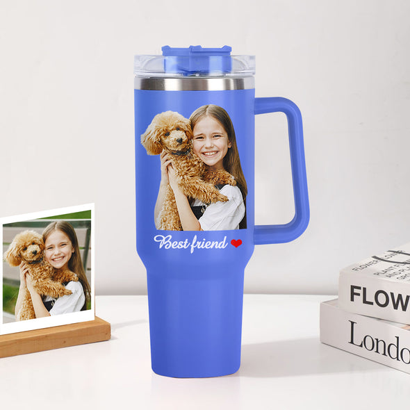 Custom 40oz Tumbler with Photos Custom Custom Stainless Steel Tumbler with Handle & Straw