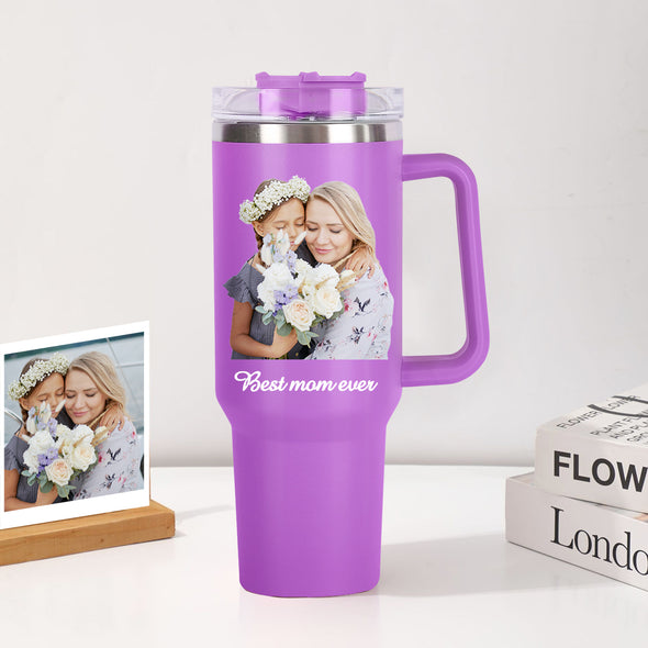 Custom 40oz Tumbler with Photos Custom Custom Stainless Steel Tumbler with Handle & Straw