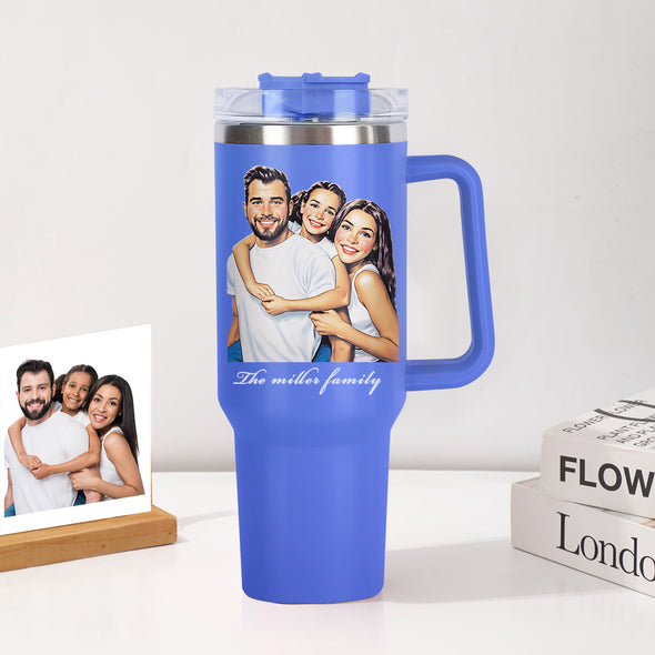 Custom 40oz Tumbler with Photos Custom Custom Stainless Steel Tumbler with Handle & Straw