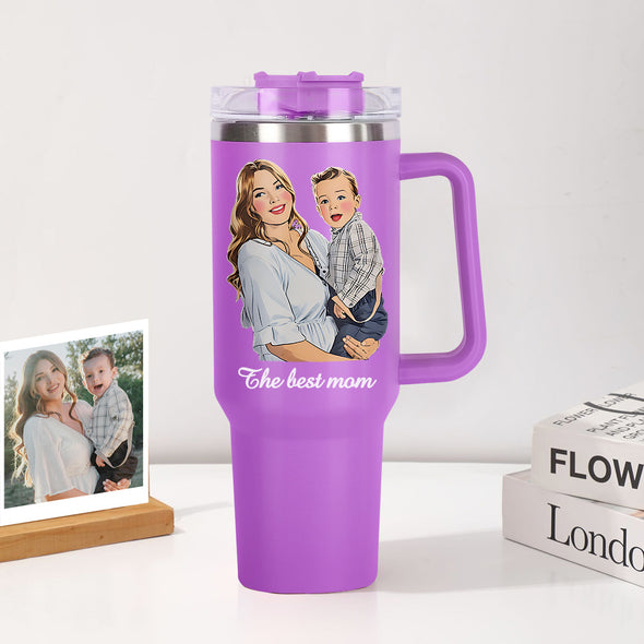 Custom 40oz Tumbler with Photos Custom Custom Stainless Steel Tumbler with Handle & Straw