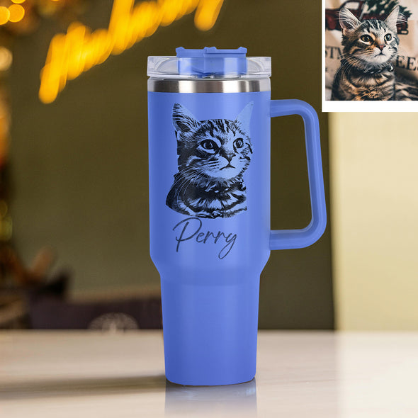 Custom 40oz Tumbler with Photos Custom Custom Stainless Steel Tumbler with Handle & Straw