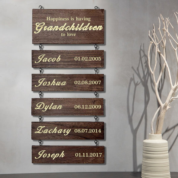 Custom Wooden Name Sign Personalized Grandkids Hanging Sign Custom Family Name Sign
