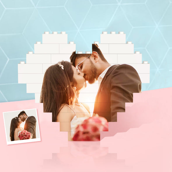 Personalized Building Brick Custom Photo Block Puzzle Heart Photo Building Brick Anniversary Gift