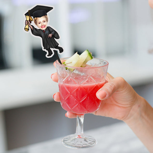 Custom graduation face drink stirrers Class of 2025 High School College Graduate Funny Custom Stir Stick