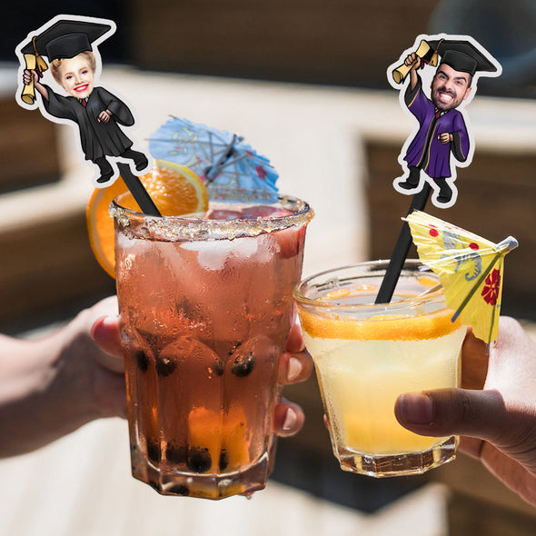 Custom graduation face drink stirrers Class of 2025 High School College Graduate Funny Custom Stir Stick