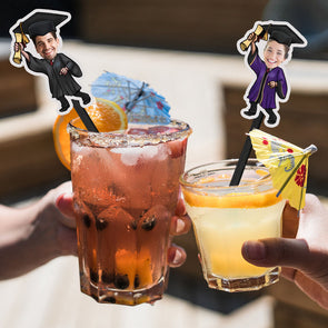 Custom graduation face drink stirrers Class of 2025 High School College Graduate Funny Custom Stir Stick