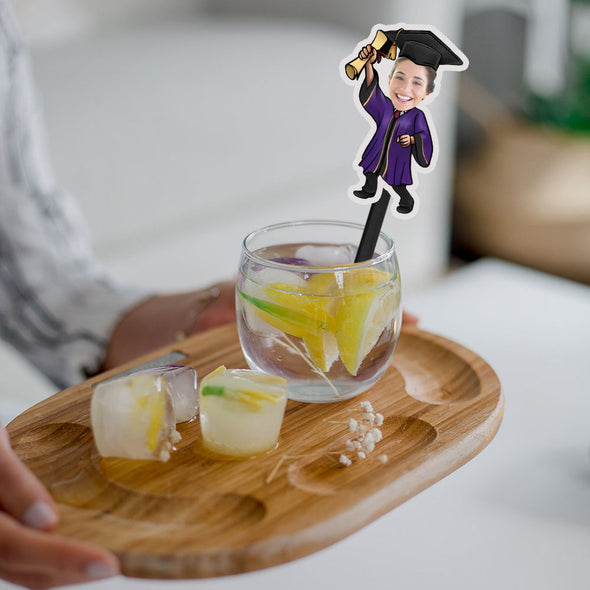 Custom graduation face drink stirrers Class of 2025 High School College Graduate Funny Custom Stir Stick