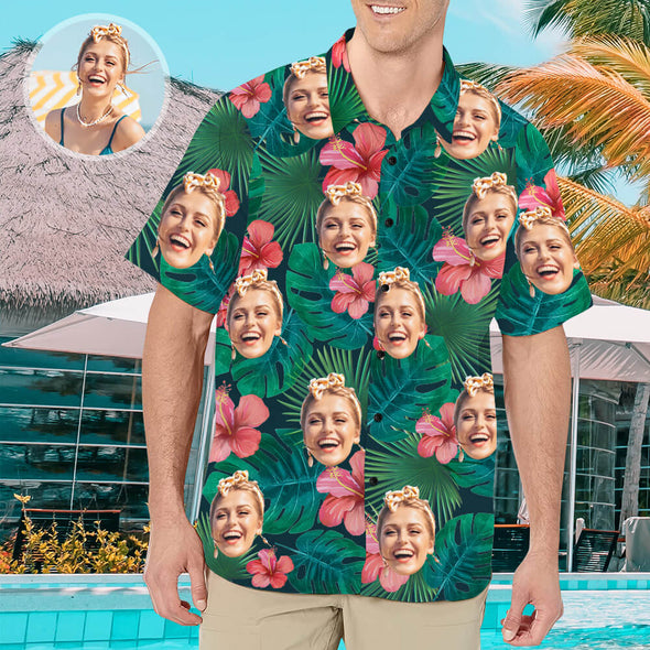 Fathers Day Gift Custom Hawaiian Shirt with Face for Men Summer Aloha Beach Fruit Flower Shirts