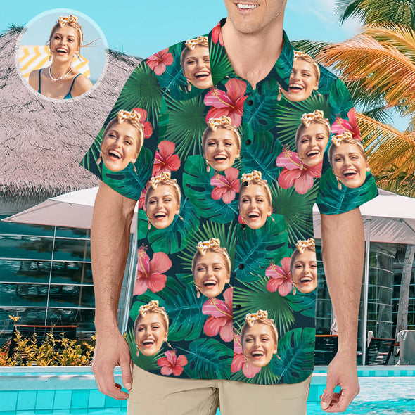 Custom Tropical Floral Personalized Husband’s Photo Beach Flower Shirts Fathers Day Gift
