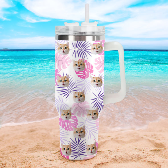 Custom Dog Cat Face 40oz Stainless Steel Tumbler with Handle Custom Photo Cup 40oz Tumbler Christmas Gift