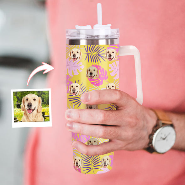 Custom Dog Cat Face 40oz Stainless Steel Tumbler with Handle Custom Photo Cup 40oz Tumbler Christmas Gift