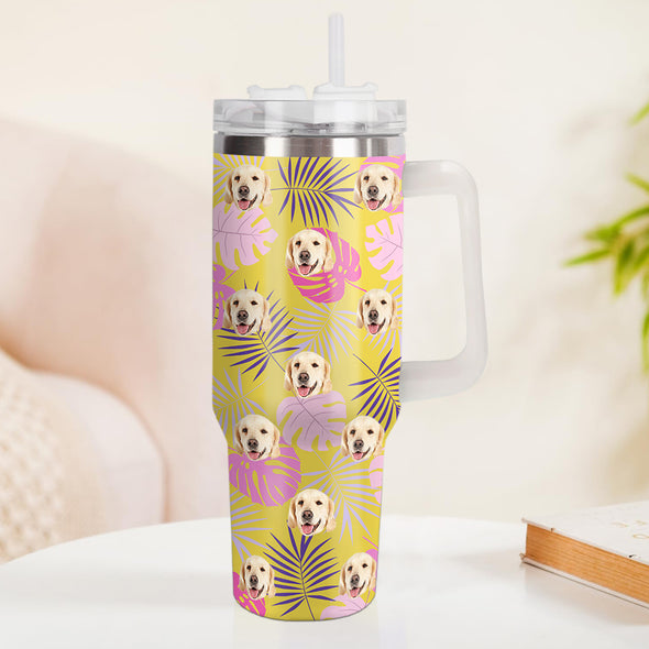 Custom Dog Cat Face 40oz Stainless Steel Tumbler with Handle Custom Photo Cup 40oz Tumbler Christmas Gift