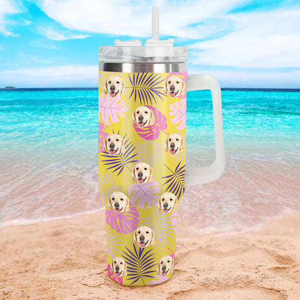 Custom Dog Cat Face 40oz Stainless Steel Tumbler with Handle Custom Photo Cup 40oz Tumbler Christmas Gift