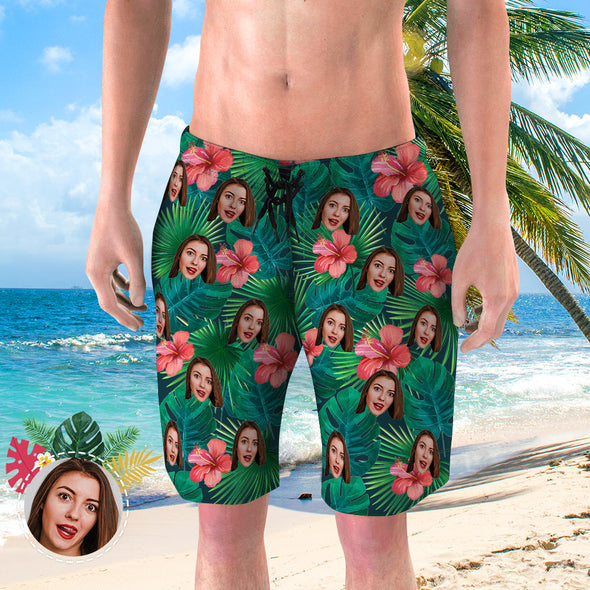 Gift for Boyfriend Custom Face Beach Trunks Men's Swim Trunks Custom Summer Photo Shorts