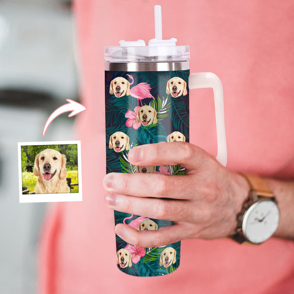 Custom Dog Cat Face 40oz Stainless Steel Tumbler with Handle Custom Photo Cup 40oz Tumbler Christmas Gift