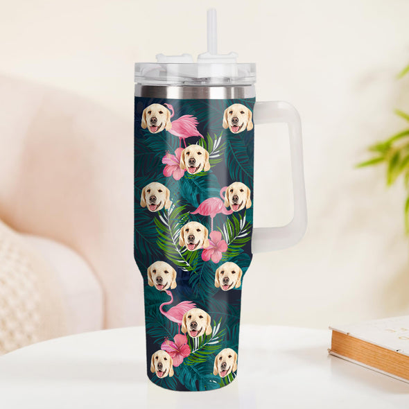 Custom Dog Cat Face 40oz Stainless Steel Tumbler with Handle Custom Photo Cup 40oz Tumbler Christmas Gift