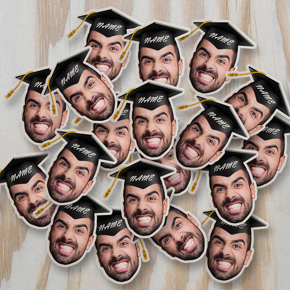 Face confetti with graduation hat Graduation Confetti with Face and Black Grad Cap Graduation confetti