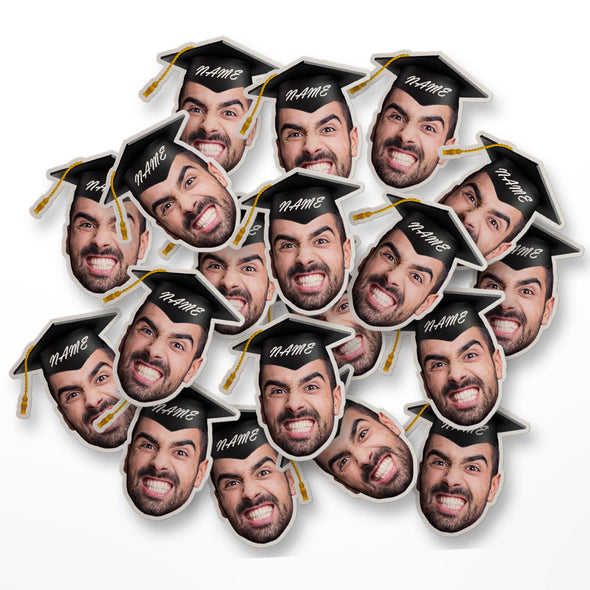 Face confetti with graduation hat Graduation Confetti with Face and Black Grad Cap Graduation confetti