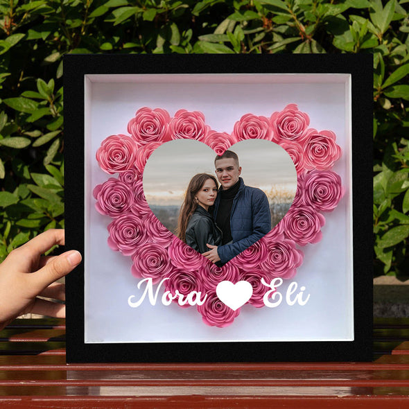 Christmas Gift for Girlfriend Custom Flower Shadow Box with Picture Dried Rose Flower Frame Gift for Mom