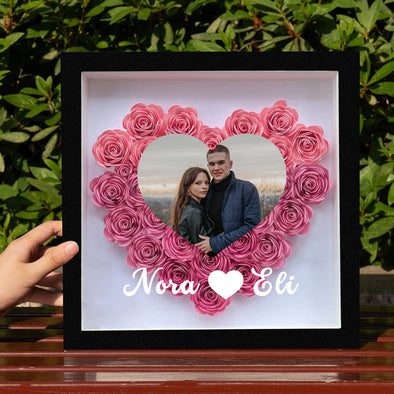 Custom Flower Shadow Box with Picture Mothers Day Dried Rose Flower Frame Gift for Mom