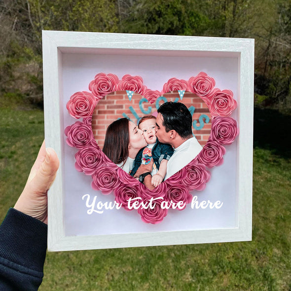 Anniversary Gift Custom Flower Shadow Box with Picture Personalized Dried Rose Flower Frame
