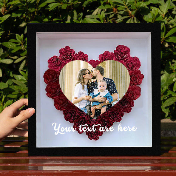 Gift for Girlfriend Gift for Wife Custom Flower Shadow Box with Picture Dried Rose Flower Frame