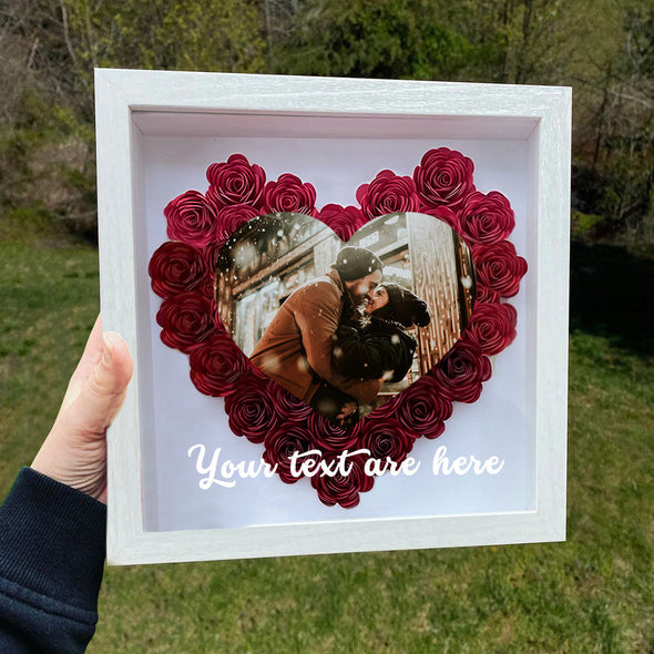 Gift for Girlfriend Gift for Wife Custom Flower Shadow Box with Picture Dried Rose Flower Frame