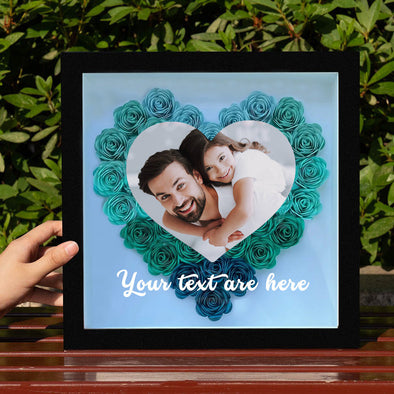 Gift for Girlfriend Gift for Wife Custom Flower Shadow Box with Picture Dried Rose Flower Frame