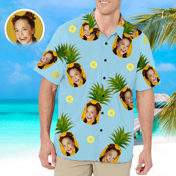 Fathers Day Gift Custom Hawaiian Shirt with Face for Men Summer Aloha Beach Fruit Flower Shirts