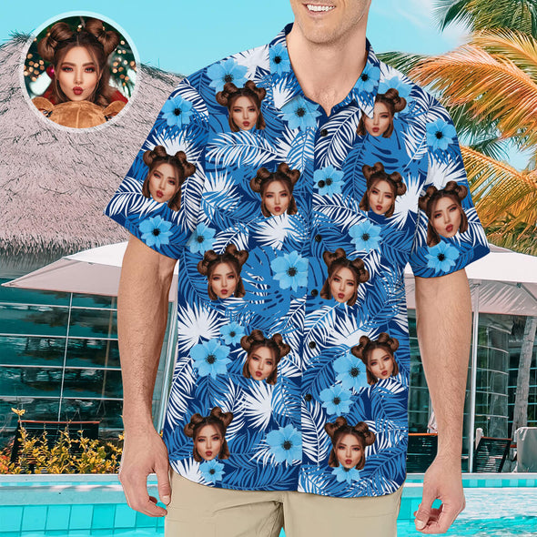 Fathers Day Gift Custom Hawaiian Shirt with Face for Men Summer Aloha Beach Fruit Flower Shirts