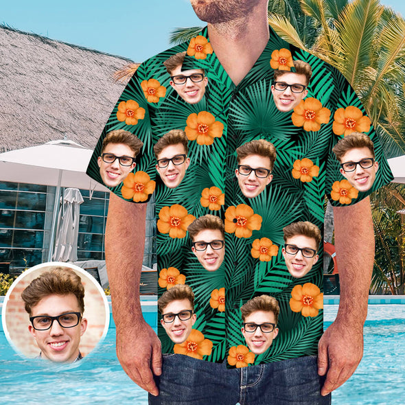 Personalized Hawaiian Shirt Summer Tropical Floral Hawaiian Shirt with Face Custom Mens Photo Beach Shirts