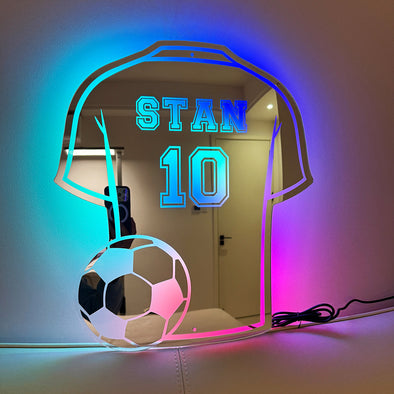 Personalized Name Mirror with Led Lights Color Changing Jersey-Shaped Soccer Mirror Christmas Gift for Soccer Lovers