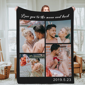 Personalized Photo Blanket With Text Custom Blanket with Pictures Christmas Gift Mothers Day Gift