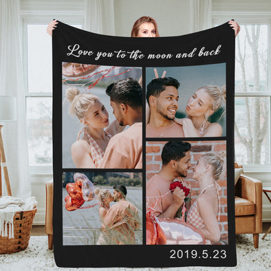 Personalized Photo Blanket With Text Custom Blanket with Pictures Christmas Gift Mothers Day Gift