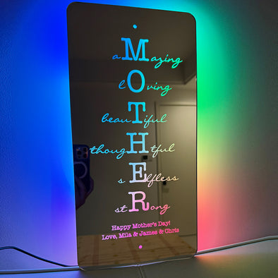 Personalized Name Mirror with Lights Led Color Changing Light Up Mother Mirror Lamp Christmas Gift for Mom Grandma