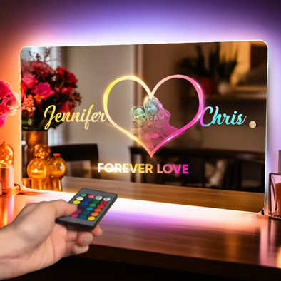 Christmas Gift Personalized Name Mirror with Lights Led Color Changing Light Up Mirror with Picture