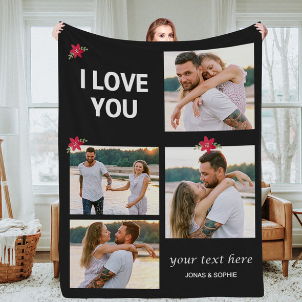 Personalized Photo Blanket With Text Custom Blanket with Pictures Christmas Gift Mothers Day Gift