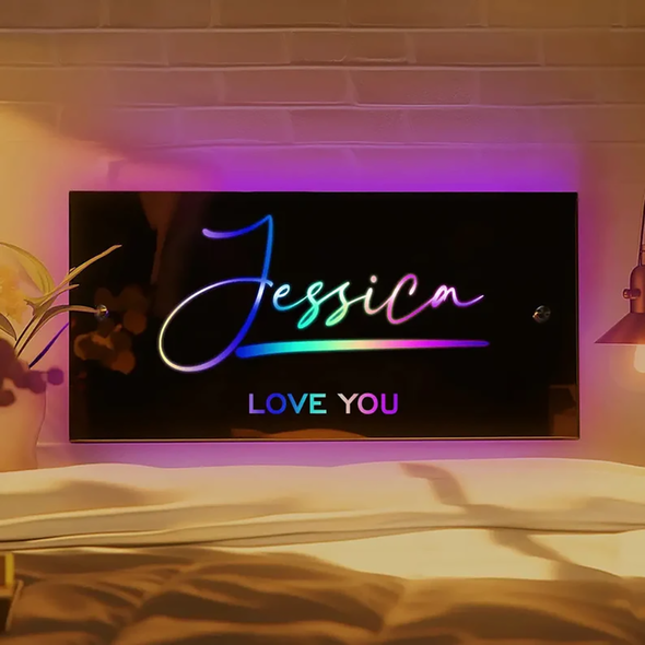 Personalised Name Mirror with Lights Led Color Changing Light Up Mirror