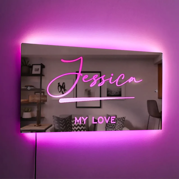 Personalised Name Mirror with Lights Led Color Changing Light Up Mirror