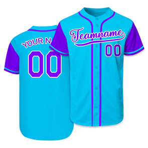 Customized Blue Purple Authentic Baseball Jerseys with Name Team Name Logo for Adult and Kids