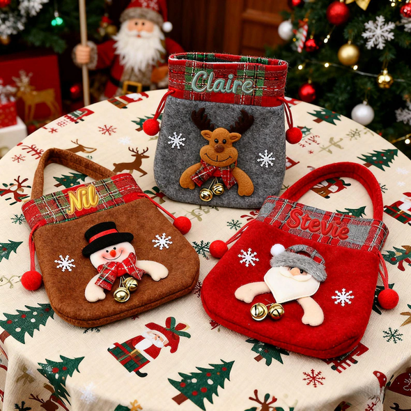 Personalized Christmas Candy Bags with Name Custom Name Christmas Party Bags Christmas Eve Gift Bags