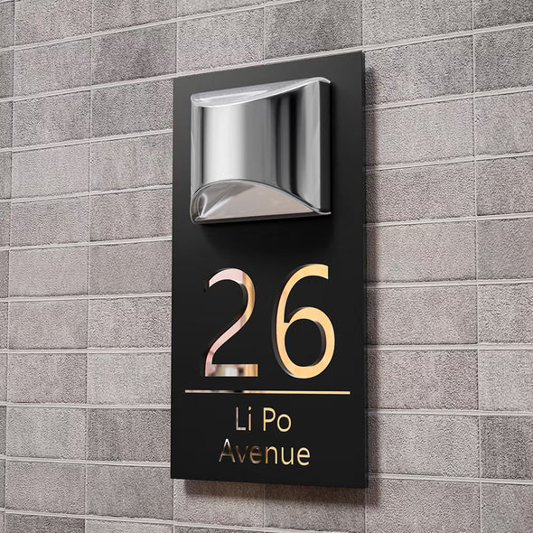 Personalized House Sign With Solar Light Laser Cutting House Plate Door Number Plaque Custom Solar Address Sign
