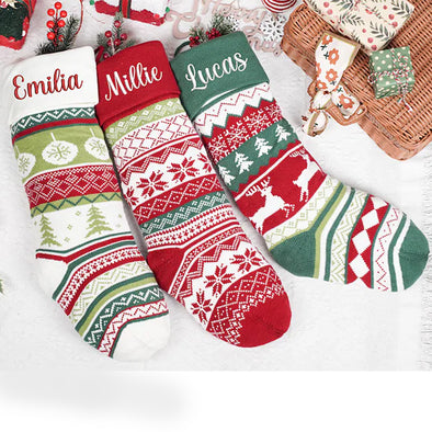 Personalized Knit Christmas Stocking with Name Embroidered Family Name Christmas Family Stocking