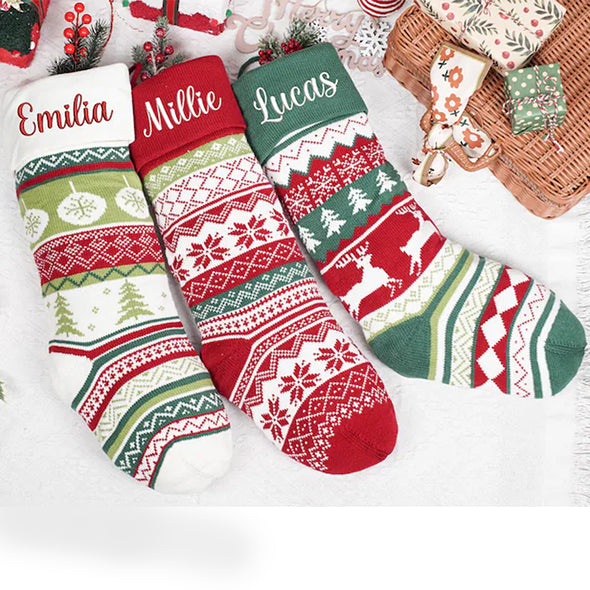 Personalized Knit Christmas Stocking with Name Embroidered Family Name Christmas Family Stocking