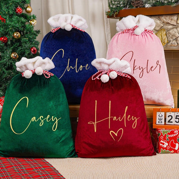 Custom Christmas Family Santa Bag with Name Personalized Large Santa Sack Stocking Sack with Name Christmas Gift Bag